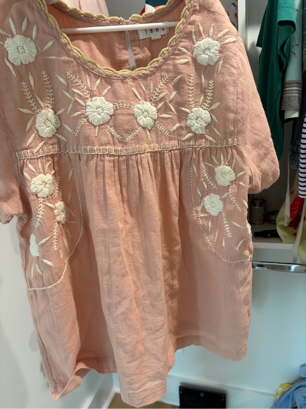 THML Blush Pink Embroidered Peasant Blouse